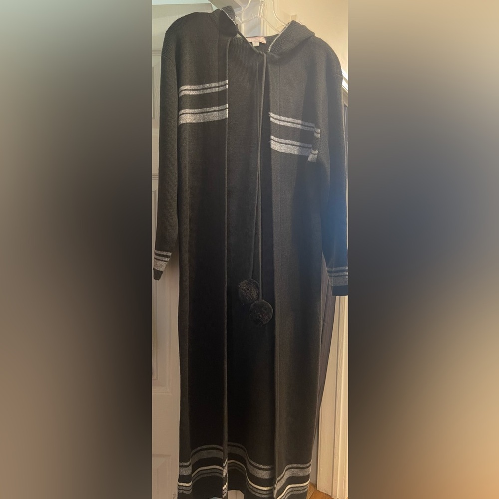 Ms. Maggie Green and Gray Hooded Long Sweater Dress. EUC